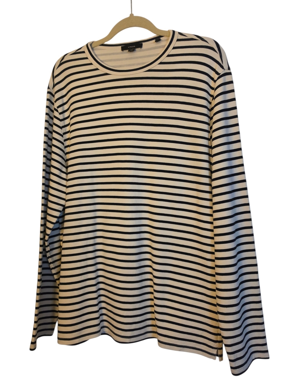 Vince Breton Mens Navy Cream  Striped Long Sleeve Tee Sz L